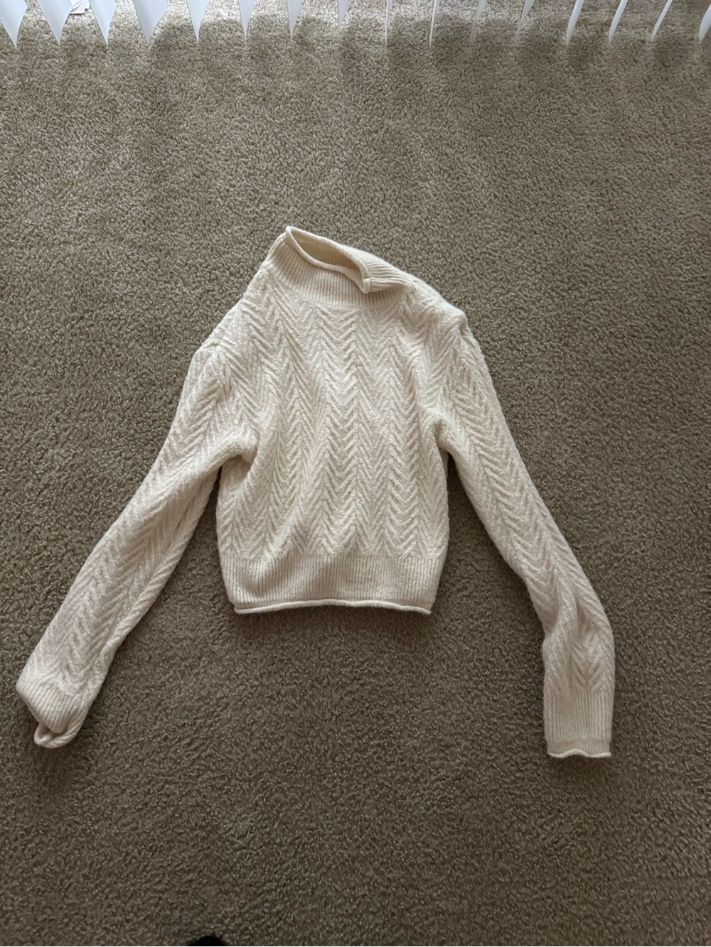 Astr Cream Cable Chevron Turtleneck Sweater
